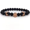 Fashion brand natural Beads Strand PULSERA Pave CZ skeleton cráneo black Agate stone , Piedra, ROCA Hombres de energ í a Europeo joyería Bud