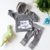 Ins Infant Baby Set Boys Diasosaur Outfits Kids Stripe Hooded Tops Sweatshirt + Pants 2pcs Children Cotton Clothing Suit 13532