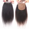 Virgin Peruvian Kinky Straight Hair With 4x4 Silk Base Closure 4Pcs Lot Italian Coarse Yaki Silk Top Closure With Virgin Hair Weave Bundles