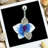 Brand New Belly Button Rings 316L Stainless Steel Barbells Blue Enamel Flower Navel Body Piercing Jewelry276J