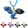 Vintage Enamel Owl Charm Pendant Necklace for Women Fashion Necklaces Lace Wax Rope Chain Vintage Bronze Jewelry Wholesale 6 Colors