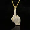 Hip Hop rapper Mens Necklace 18k banhado a ouro dedo médio gesto pingente com 6mm 30inch corda corrente cheia de colar de strass bling