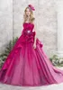 Gorgeous Fushia Tiered Ruffles Prom Klänningar 2017 Kristaller Beaded Stropless Lace Up Aftonklänningar Golvlängd Arabisk formellt slitage