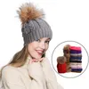 Vinter varm kabel stickad akrylfleece inuti beanie skalle hattar kvinnor pompom virkning casual cap A457