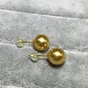 Piękne Naturalne 10-11mm South Sease Gold Pearl Naszyjnik Kolczyki 14K Złoto