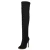 Femmes talons hauts sur les bottes au genou chaussures de bal de la mode femme cuisse haute bottes noires femmes pompes peep toe bottes longues