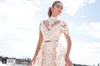 Llorenzorossib Ridal 2017 Brautkleider im Meerjungfrau-Stil, Stehkragen, kurze Ärmel, Brautkleider mit Spitzenapplikation und abnehmbarem Schleppe-Hochzeitskleid