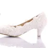 New Style White Lace Low Heel Wedding Bridal Pumps Kitten Heel Bridesmaid Shoes Elegant Party Embellished Prom Shoes Lady Dancing Shoes