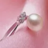 7.5-8mm Freshwater Pearl Ring Inlaid Rhinestone 925 Silver Accessories
