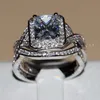 4CT Princess Cut Luxury Jewelry 10kt White Gold Filled Topaz Cz Diamond Diamonique Bröllopsförlovningsringar Set för Women271o