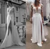 Real Image Свадебные платья Berta Bridal Летнее Пляж Кружева с длинными рукавами Свадебные платья с сексуальной иллюзией V шеи нога распадаются