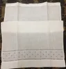 Thuis textiel handdoek 12pcs / lot 14 "x22" White linnen vintage vakantie gasthanddoek met borduurwerk licht paarse stip voor gelegenheden