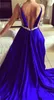 Elegant Royal Blue Evening Gowns 2017 Deep V Neck Spaghetti Straps A Line Prom Dresses Chiffon Floor Length Formal Party Dresses