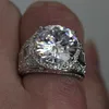 Vecalon grande rodada corte 15ct simulado diamante cz anel de banda de casamento para mulheres 18k ouro branco cheia festa festa anel