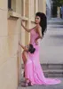 Pink Elegant Evening Dresses With Crystal Beaded Prom Dresses Open Back Mermaid Custom Made Spaghetti Formal Party Gowns 2017 New Arrival