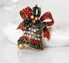 New Christmas Jewelry Multicolor Crystal Bell Brooches Antique Gold Alloy Rhinestone Bowknot Brooch Corsage Pins XMAS Gifts Wholesale