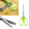 Multi-functional Stainless Steel Kitchen Knives 5 Layers Scissors Sushi Shredded Scallion Cut Herb Spices Scissors Cooking Tools239F