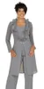 Fashion Silver Gray Mother of the Bride Gowns Pant Suits with Long Jacket Unique Neckline One Button Tunic Trousers Evening Outfits