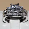 いっぱいのリング10ktの石ホワイトカットゴールドSZ5-11結婚式プリンセスビンテージビクトリアTopaz Diamond CZ 3ブライダルウィックセット女性ジュエリーオーク