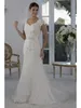 Enkel Chanpagne Vintage Lace Mermaid Modest Wedding Dresses Cap Sleeves Queen Anne Neck Beaded Sash Färgglada bröllopsklänning med färg Ny