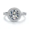 9.0mm anillo de diamantes redondos Excelente Corazones y Flechas SONA de la Mujer de compromiso de Halo estilo de joyería de plata esterlina de 18 quilates de oro blanco plateado