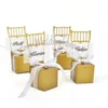 FREE SHIPPING 100PCS Quality Miniature Gold Chair Favor Box with Heart Charm and Ribbon Wedding Favors Party Reception Setting Idea