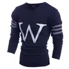 Wholesale-New Arrival Mens Sweater Fashion Brand Pull Homme Letter"w" Design V-neck Long Sleeve Sweaters Men Casual Pullovers M-xxl H9024