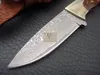 DK001T handgemaakte klassieke Damascus Fixd Damascus Blade mes koper + rode schaduw hout hoge kwaliteit met leren schede