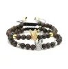 Wholesale 10pcs High Grade Jewelry 6mm Bronzite Stone Beads Gold and Platinum Crown Braided Bracelets Men Gift