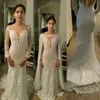 Berta Fotos reales Vestidos de novia de sirena de encaje sexy con capa desmontable Cuello de joya Vestidos de novia con apliques de cuentas de manga larga hundidos