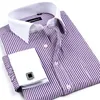 Wholesale-Men Dress Shirts with Diamond Cufflinks Cotton Shirt for Men Long Sleeve Plaid /Strpped Shirs Men Clothing S- 4XL