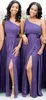New One Shoulder African Evening Dresses Floor Length Side Slit Cheap Modest Chiffon Bridesmaid Prom Gowns