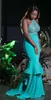 Turquoise groene kralen halter prom jurken sexy backless zeemeermin avondjurken plus size zwarte meisjes formele feestjurken