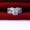 Mode féminine 925 Sterling Silver Round Diamond CZ Gemstone Rings Sets Lady's Engagement Wedding Anniversary Jewelry 2-en-1