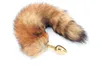 Red Fox Tail Butt Plug anal de 35 cm de largo Colas de zorro real Metal dorado Sexo anal juguete 2.8 * 7.5cm