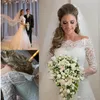 Designer Vintage Lace Wedding Dresses Off Shoulder Long Sleeves Cheap Sequins Beaded Beach Backless Bridal Gowns 2016 new HT1117193047