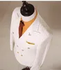 Heißer verkauf gemacht Zweireiher Hochzeit Anzüge Bräutigam Smoking Weißen Anzug Formelle Anzüge Best Man Groomsman anzüge (Jacke + Pants + Westen)