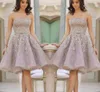 Strapless 2016 Homecoming Dresses Elegant With Applique Sequins Prom Dresses Knee-Length Custom Made Tiered Formal Party Dress 2016 Discount