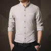 Wholesale- Mens Solid Color Shirt 2017 Spring Business Casual Long-Sleeve Shirt male Slim Fashion stand collar Shirt Brand clothes 4XL 5XL