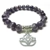 SN1119 Ametist Healing Mala Armband Yoga Smycken Lotus Handled Mala Meditation Energi Styrka Trendig Mors Dag Present