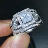 Vintage Professional Biżuteria Princess Cut 925 Sterling Silver Wypełnione White Sapphire Symulowane Diament 3 W 1Wedding Pierścień zaręczynowy