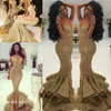 2019 gouden pailletten prom dress sexy zeemeermin spaghetti riemen speciale gelegenheid jurk formele avond feestjurk