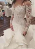 Vestido de noiva mangas compridas Vestidos de casamento com Sheer Neck Vintage Sereia apliques Lace Tulle vestidos de noiva