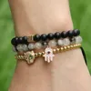 Groothandel 10 stks / partij 6mm Natural Black Rutilated Quartz Stone met Micro Inlay Zircons Fatima Hand Hamsa Hanger Armbanden