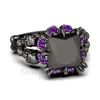 Vecalon Antique crâne bijoux 3ct noir simulé diamant bague de mariage ensemble pour femmes noir or rempli femme bague