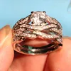 Gratis verzending groothandel Echte 2ct Topaz Diamonique Cz Diamond 10KT White Gold Filled Simulated Diamond Engagement Wedding Ring Set Sz 5-11