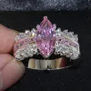 Victoria Wieck Marquise Cut Jewellery Pink Sapphire Symulowane Diament Cubic Cyrkonia 925 Sterling Silver Engagement Wedding Pierścionki SZ 5-10