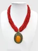 Collar multicapa con cuentas rojas étnicas de 18 pulgadas, colgante de ámbar tibetano, joyería oyzz-0011