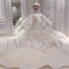 Lyx 2020 Real Image Lace Mermaid Bröllopsklänningar Med Avtagbar Overkirt Dubai Arabiska Porträtt Sparkly Kristaller Diamanter Bröllopklänningar