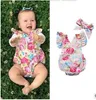 Baby kläder ins blomma romer huvudband flickor blommig print jumpsuits hårband spädbarn sommar overalls toddler mode bodysuits onesies b2878